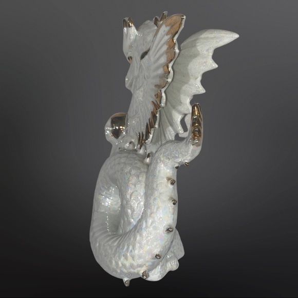 Vintage Intricate Carved Glossy White with Gold Trim Japanese Dragon Figurine - Picture 8 of 8